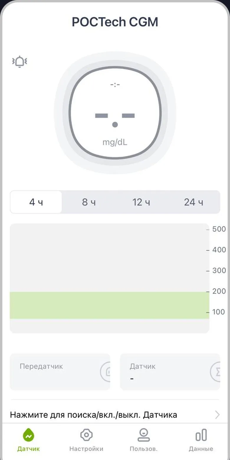 Sensor screen with the current reading and chart by period